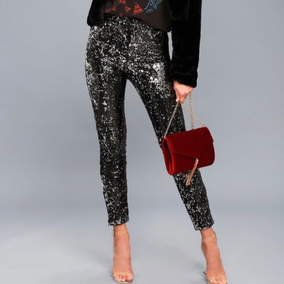 NEW! ENCORE SILVER/ BLACK SEQUIN PANT - Picture 1 of 3